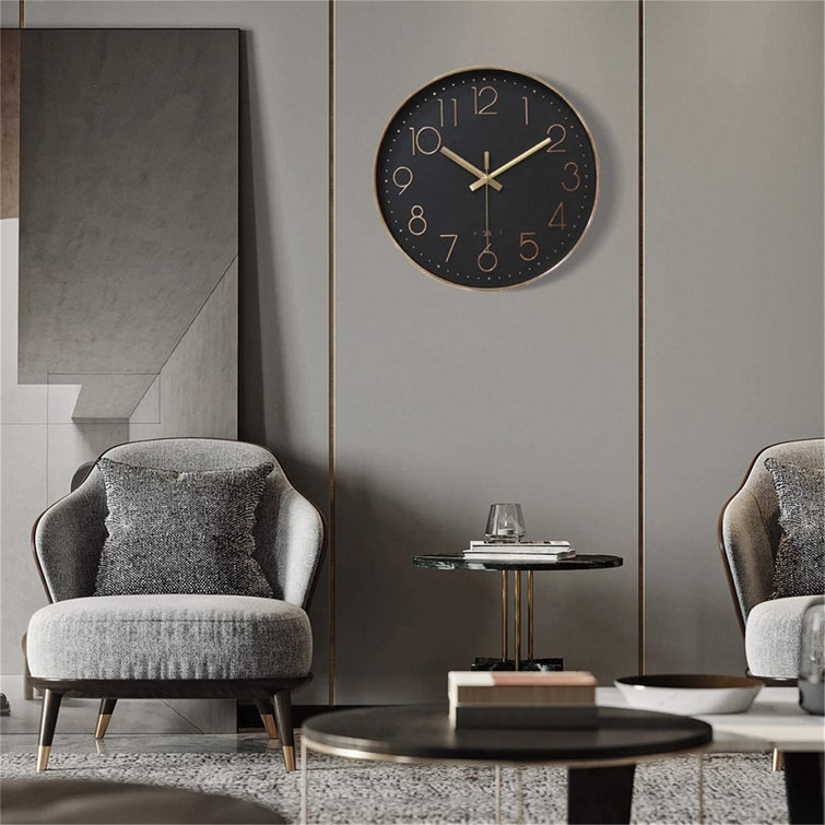 Everly Quinn 12 Inch Black Wall Clocks Battery Operated, Small Silent